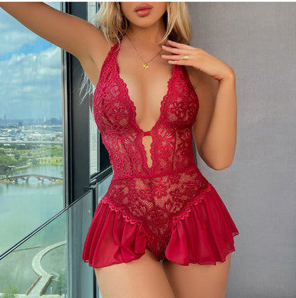 Women's Solid Color Lace Sexy Breathable Lingerie Teddy Bodysuit