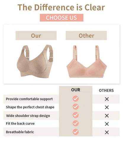 Ribbed push-up bra with adjustable straps for women