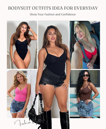 Tummy Control Zip-Up V Neck Bodysuit