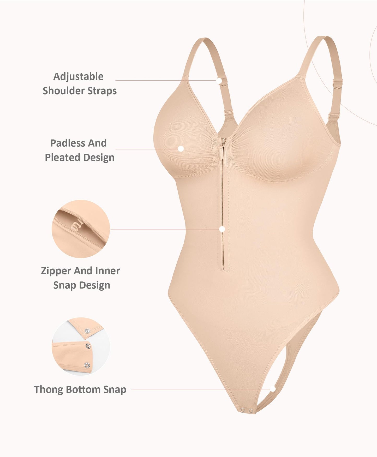 Tummy Control Zip-Up V Neck Bodysuit